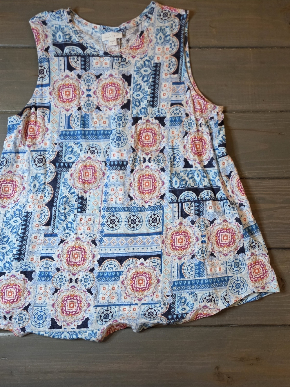 J. Jill Love Linen Tank Top M Boho Medallion Print Sleeveless Lightweight